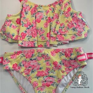 Nicole Miller New York Girls Large 12 Two Piece Bathing Suit Floral PRELOVED